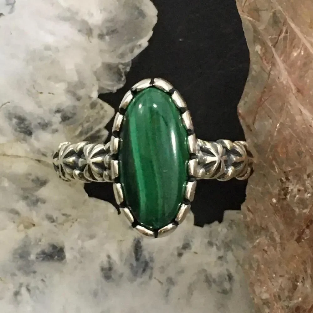 Carolyn Pollack Sterling Elongated Oval Malachite Decorated Ring Sz 8 For Women
